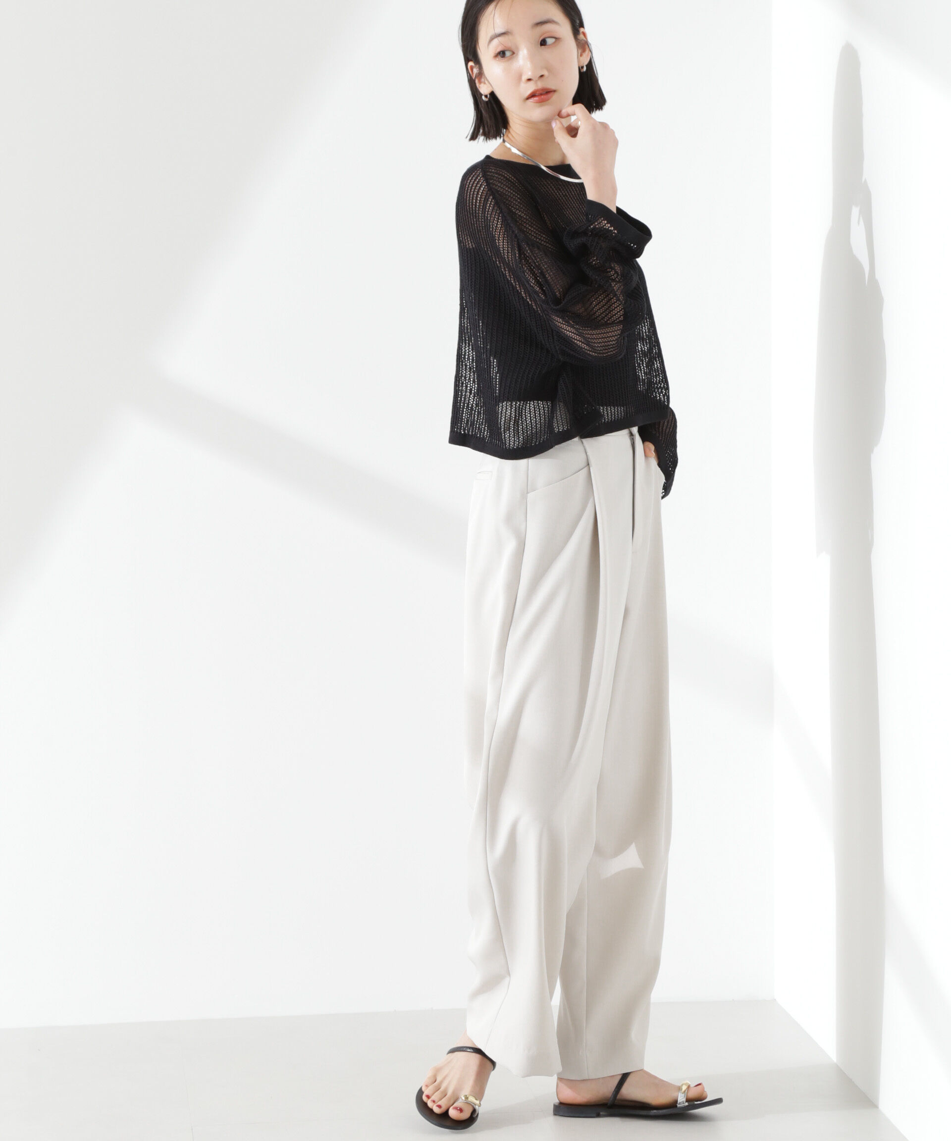 nano･universe「クリスピーツイルタックワイドパンツ(セットアップ可)」|チノ|