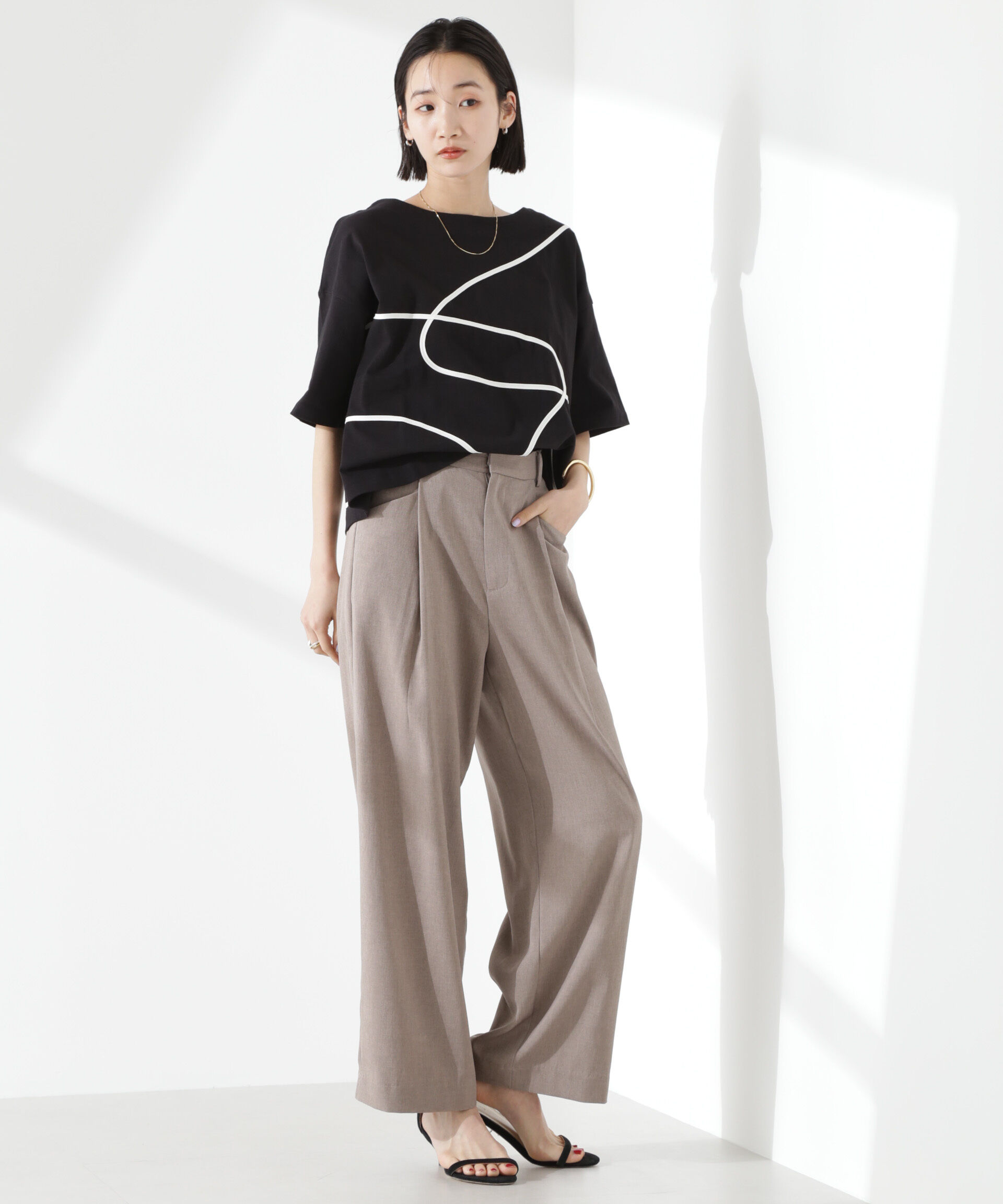 nano･universe「クリスピーツイルタックワイドパンツ(セットアップ可)」|チノ|