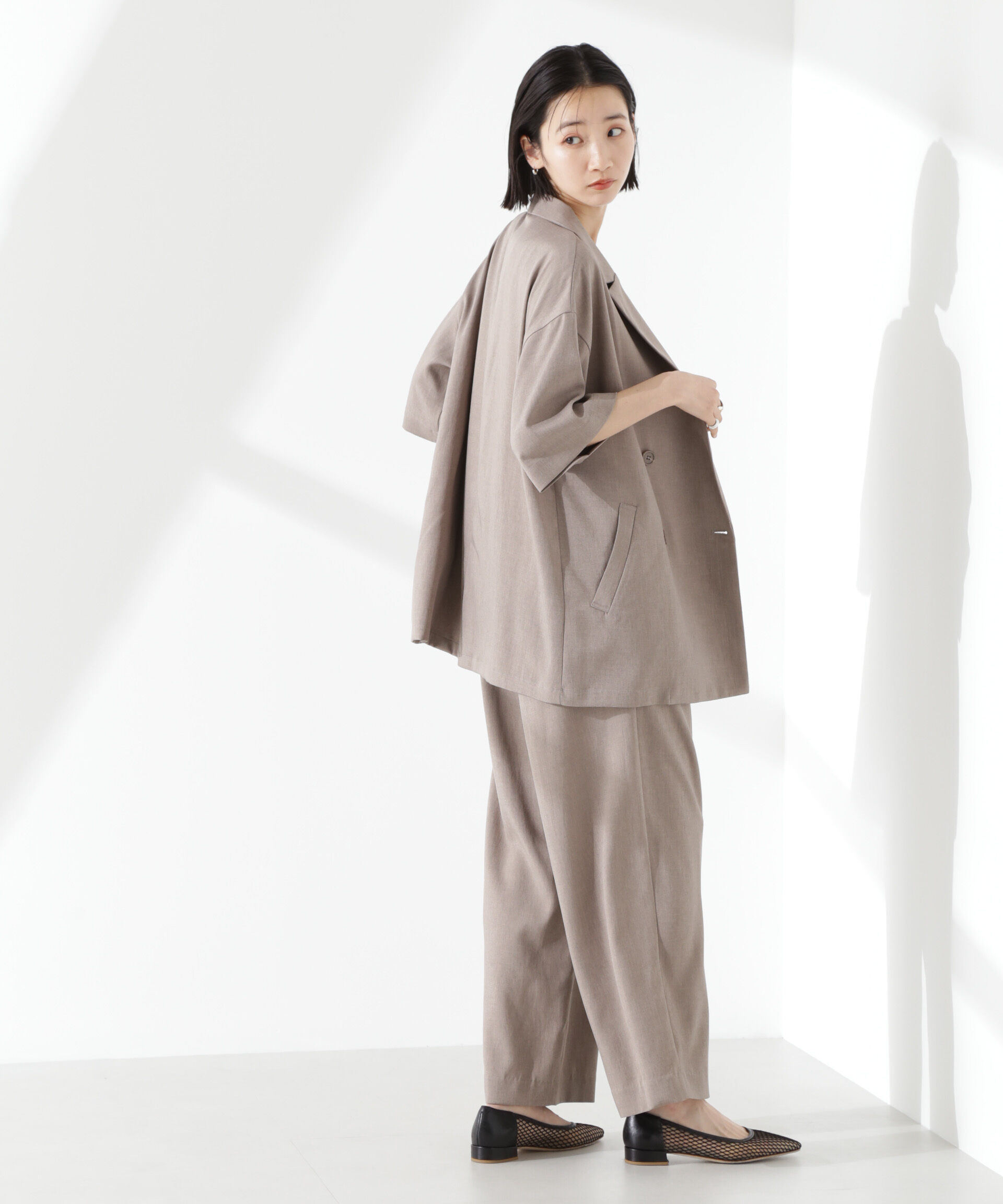 nano･universe「クリスピーツイルタックワイドパンツ(セットアップ可)」|チノ|