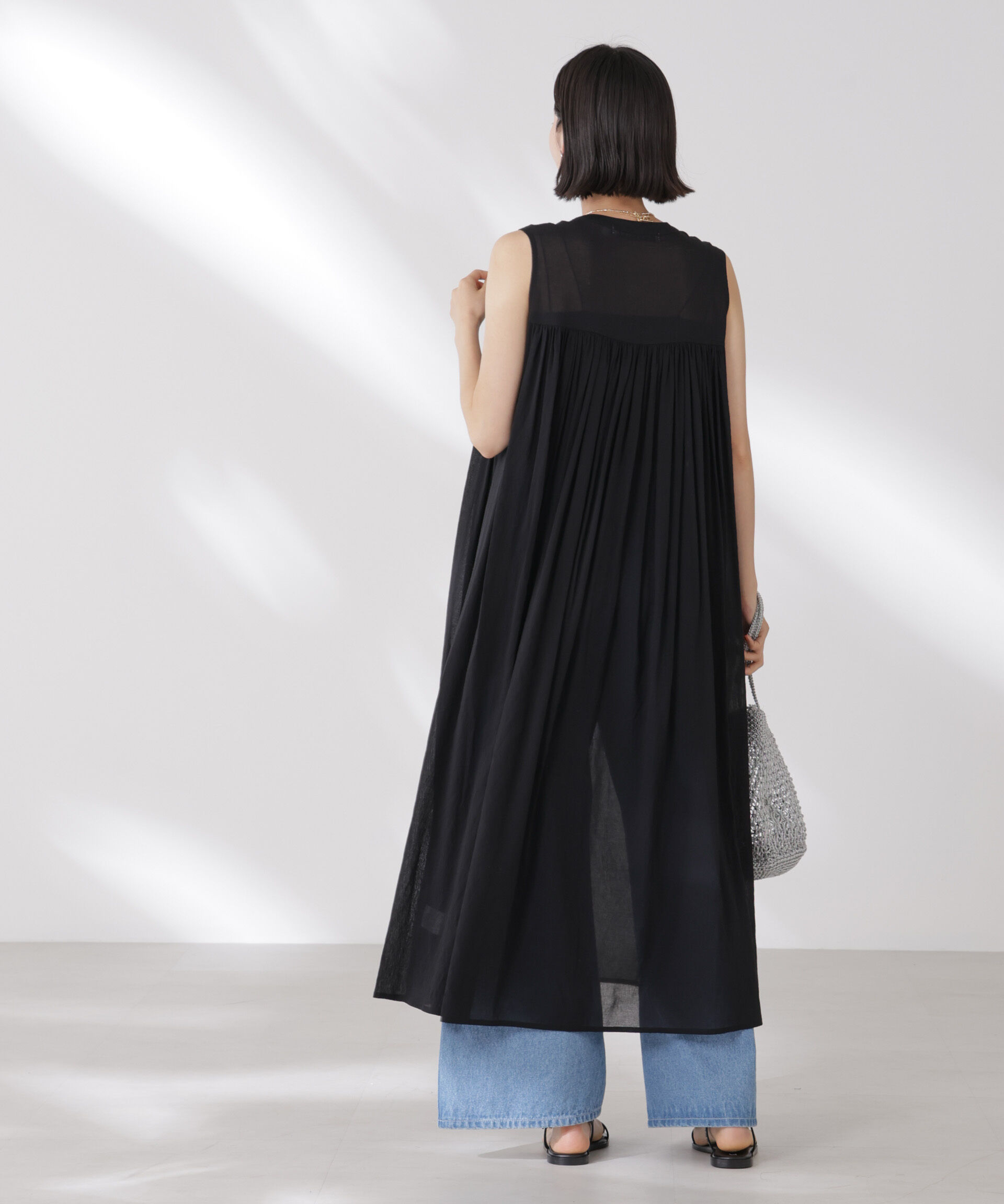 nano･universe「ギャザー切り替えノースリーブシアーワンピース」|ワンピース|