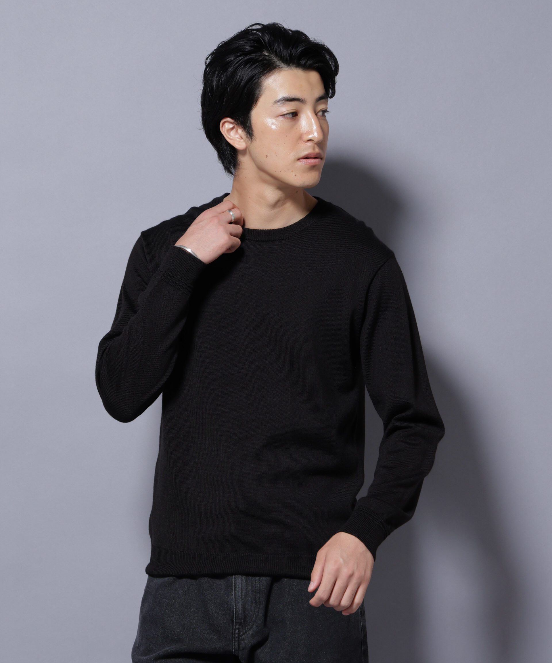 nano･universe「タスマニアミックスクルーネックニット」|ニット・セーター|ブラック