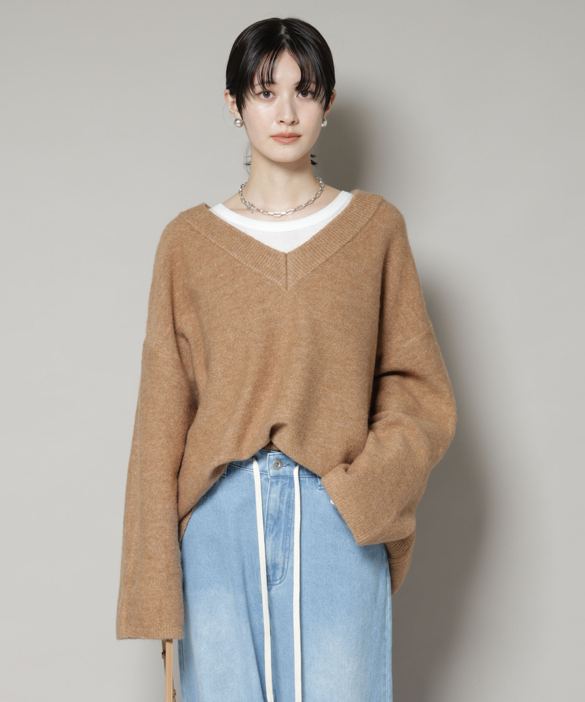 nano･universe「Vネックワイドシルエット圧縮ニット」|ニット・セーター|
