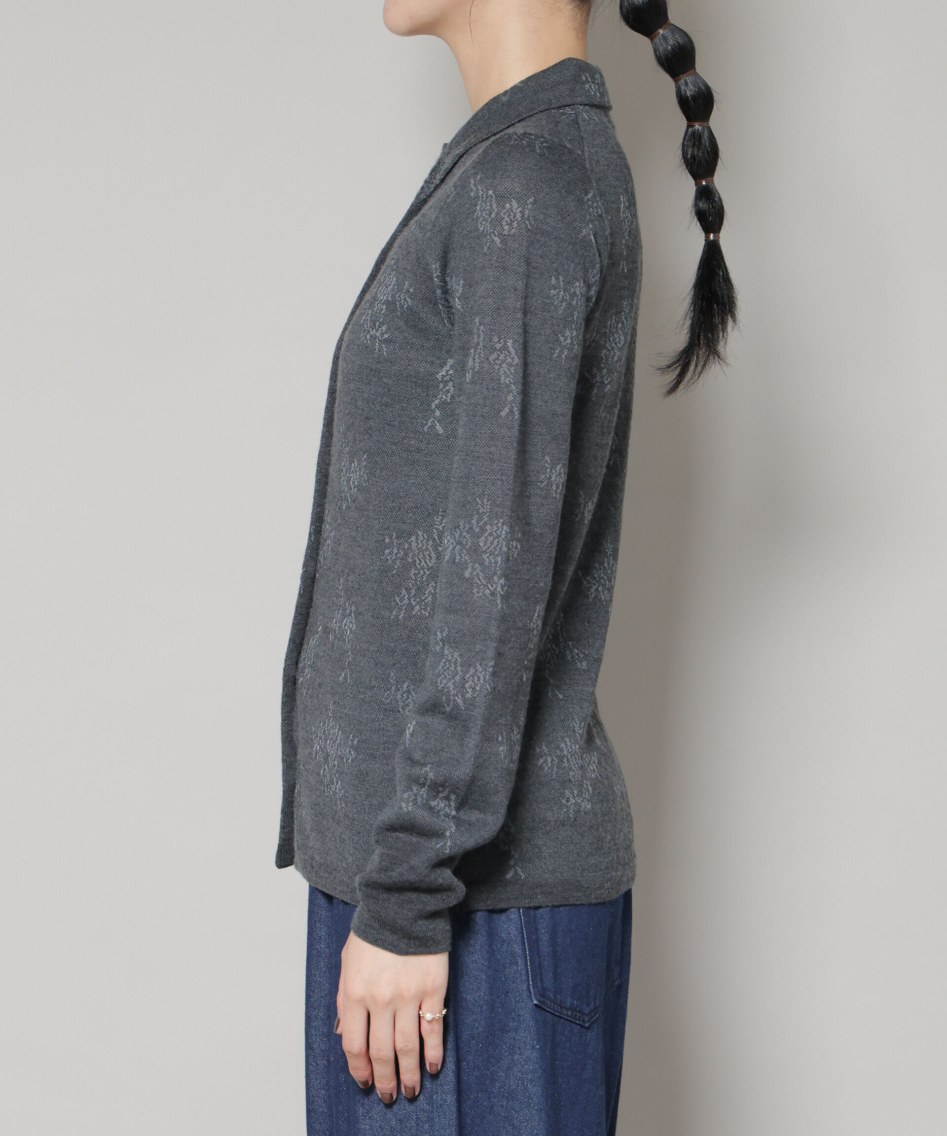 nano･universe「レースジャカード長袖ポロカーディガン」|ニット・セーター|