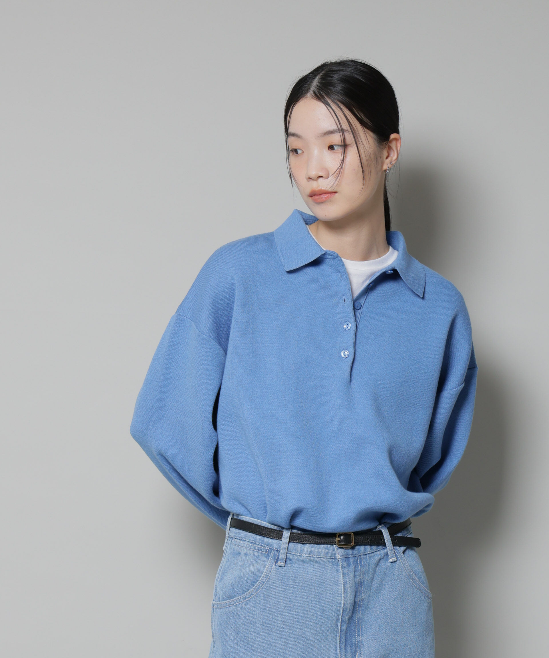 nano･universe「スウェットライク衿付きボタンニット」|ニット・セーター|