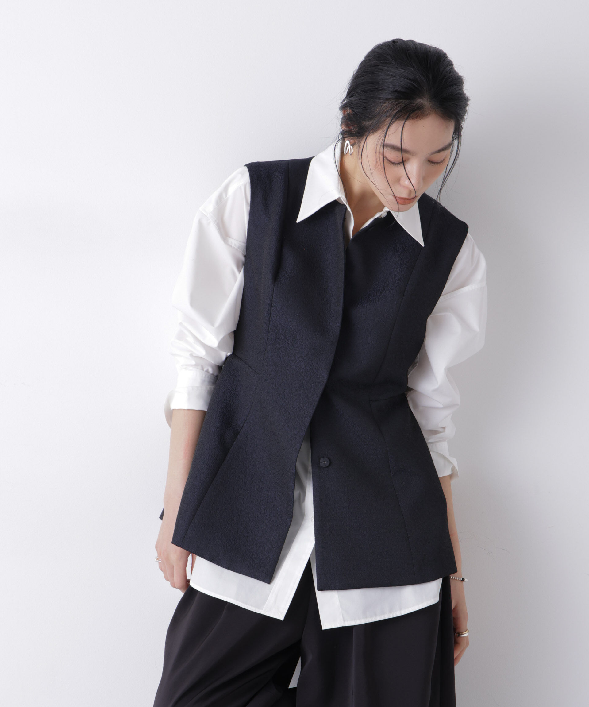 nano･universe「ジャガードペプラムジレ(セットアップ可)」|テーラードジャケット|