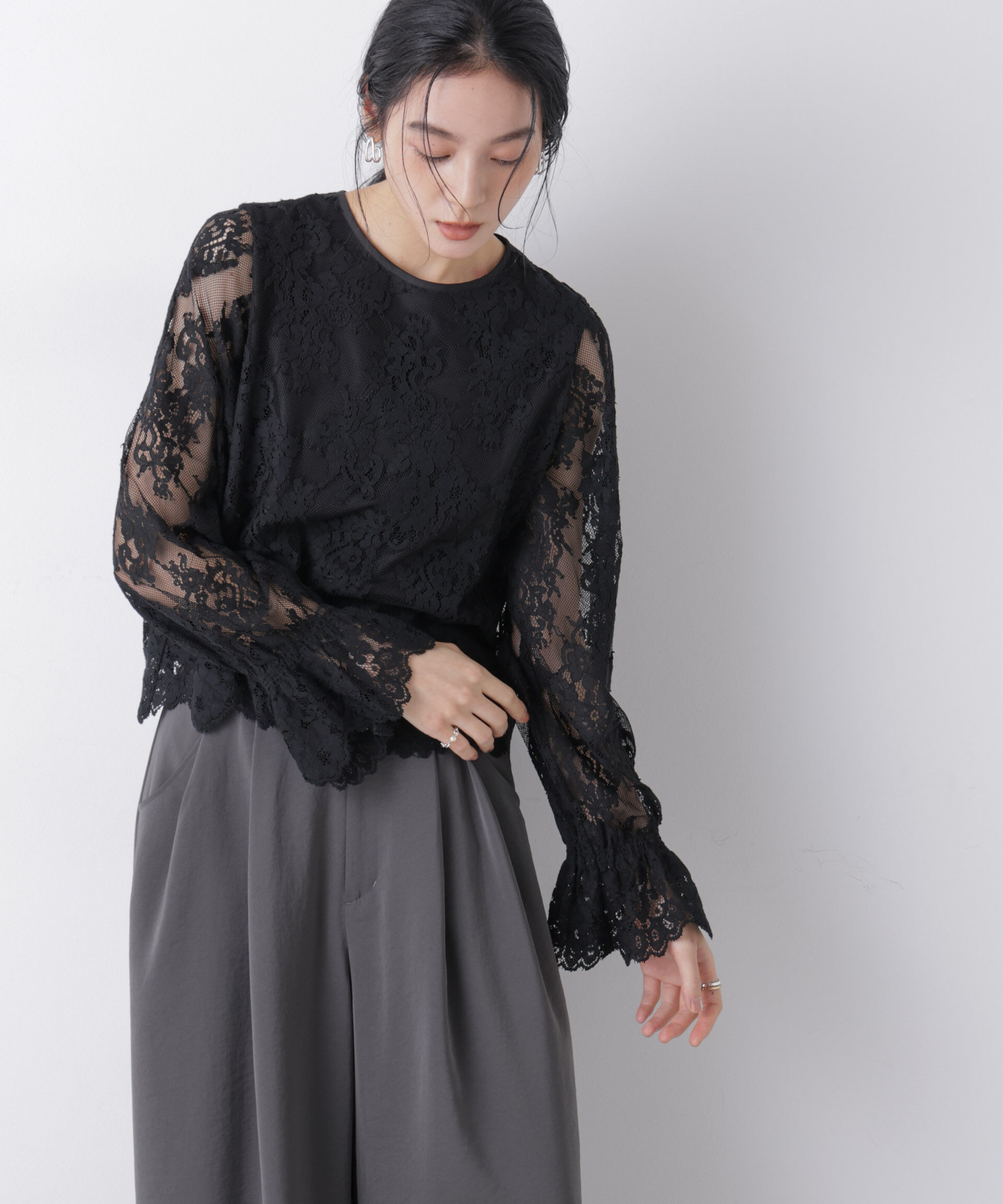 nano･universe「レーススカラップブラウス」|シャツ・ブラウス|