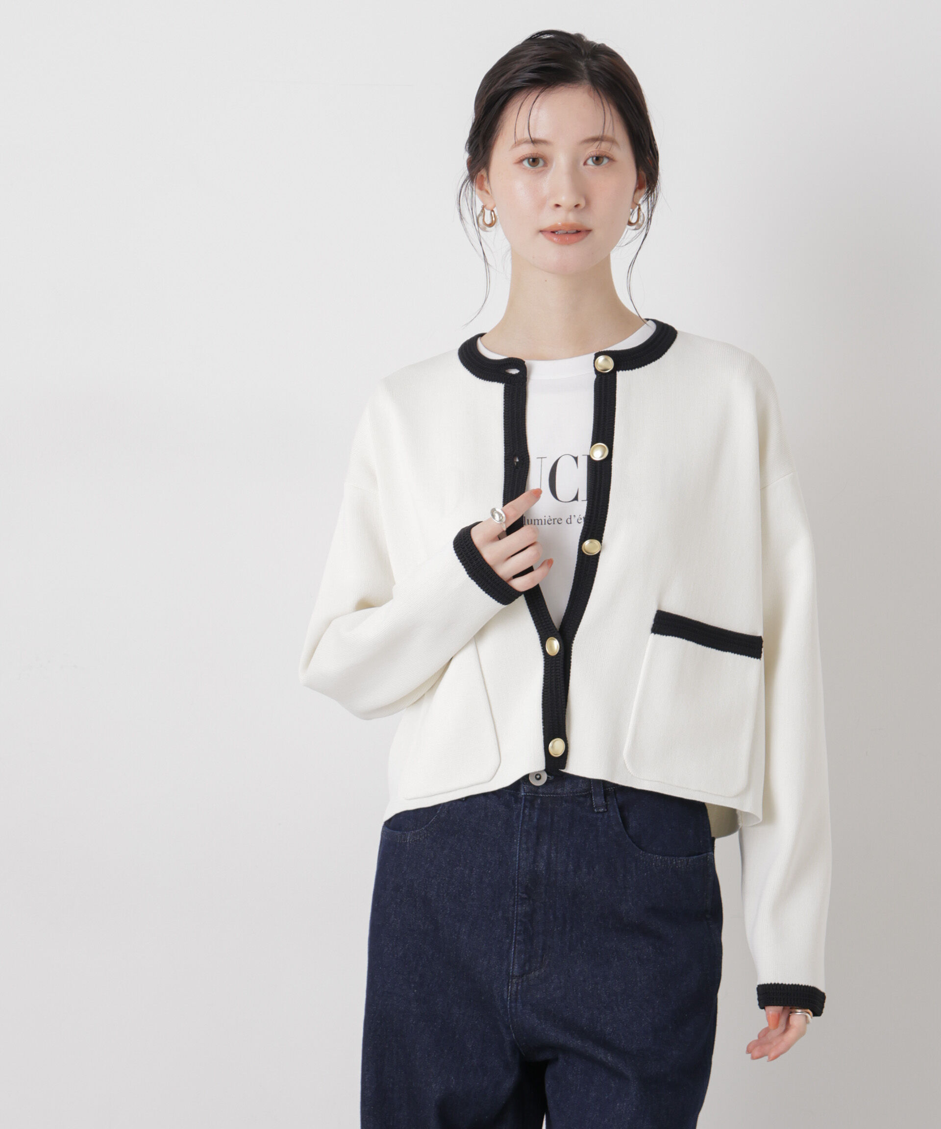 nano･universe「洗濯機洗可バイカラーニットジャケットカーディガン(セットアップ可)」|ニット・セーター|