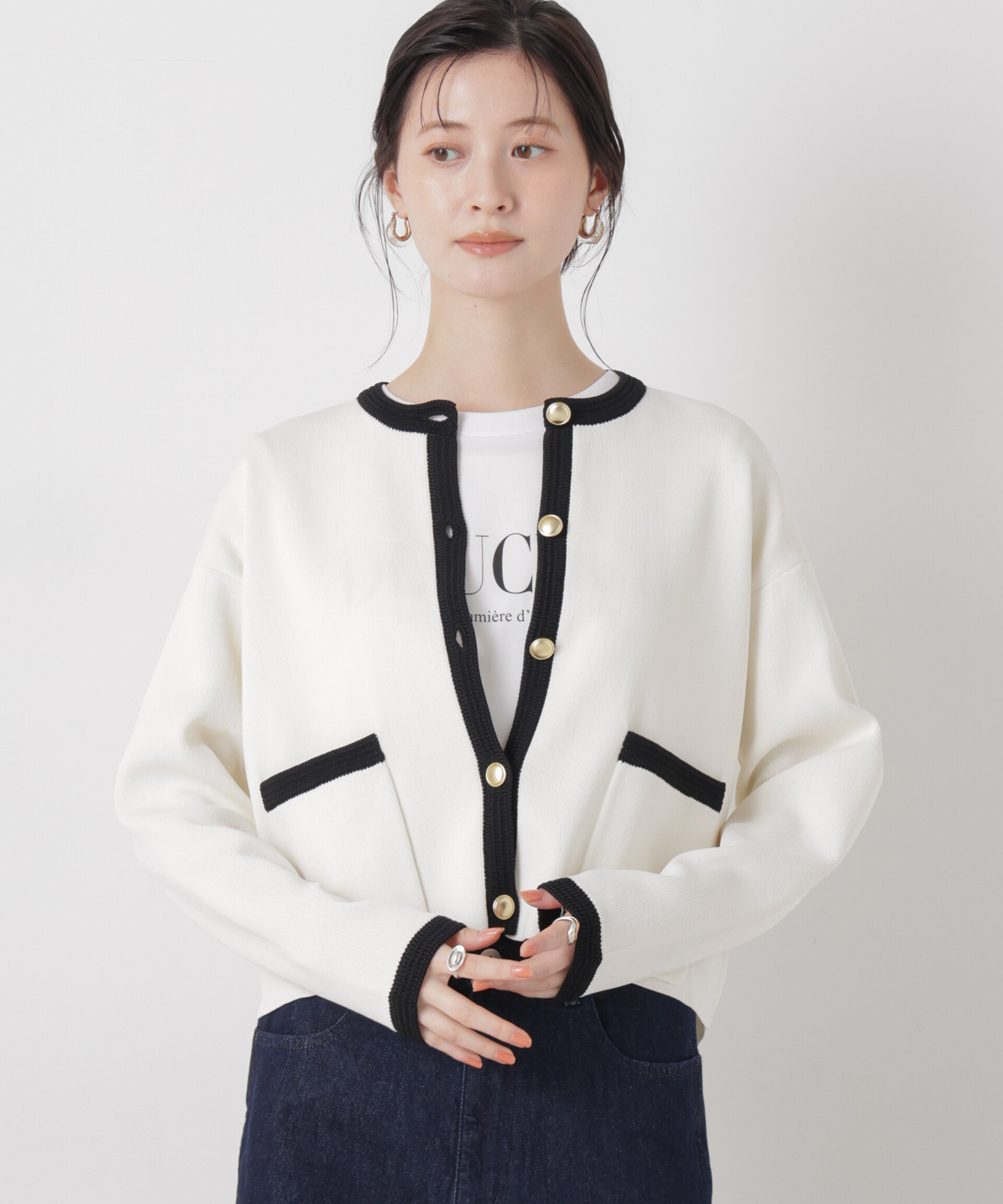 nano･universe「洗濯機洗可バイカラーニットジャケットカーディガン(セットアップ可)」|ニット・セーター|