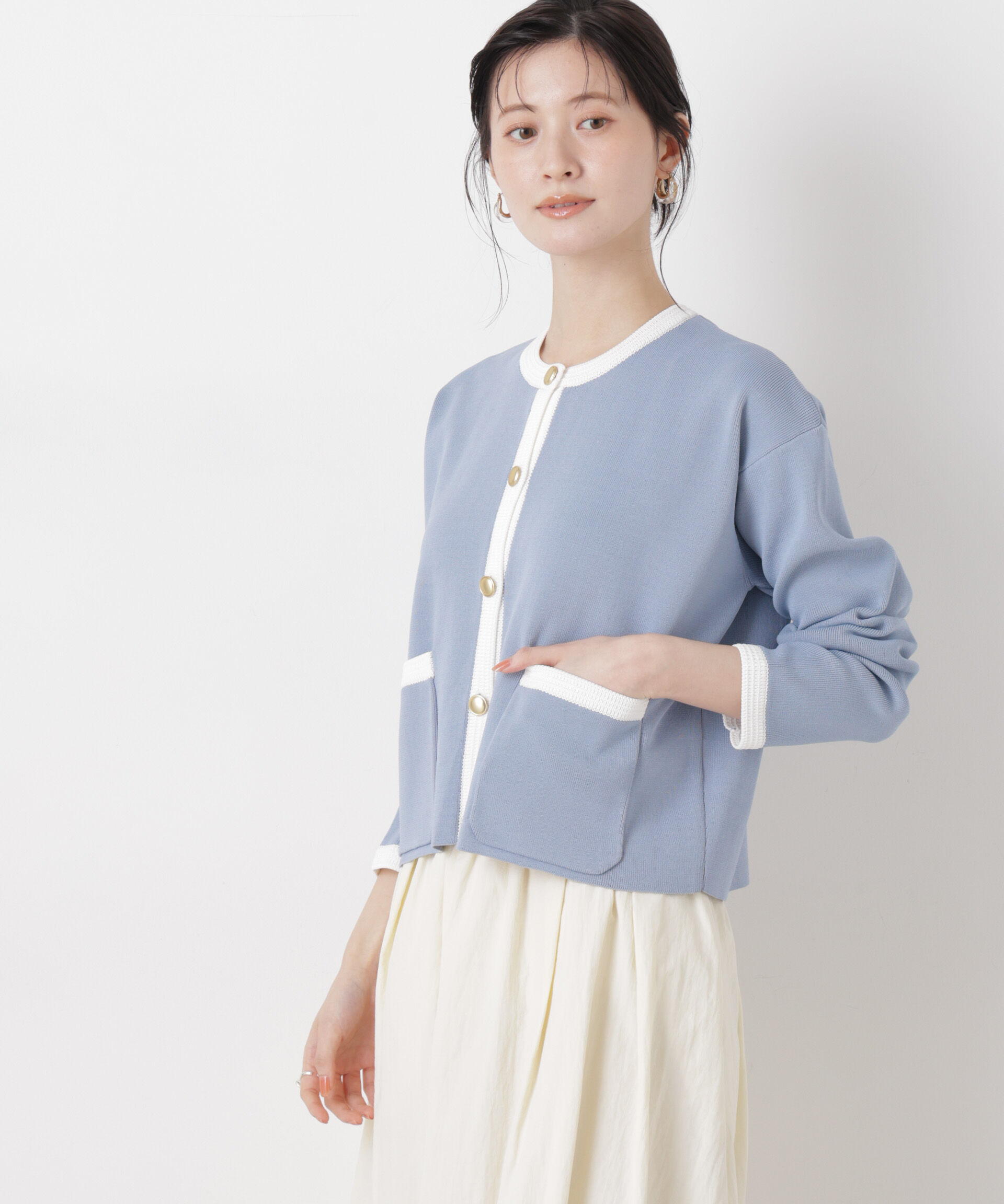 nano･universe「洗濯機洗可バイカラーニットジャケットカーディガン(セットアップ可)」|ニット・セーター|