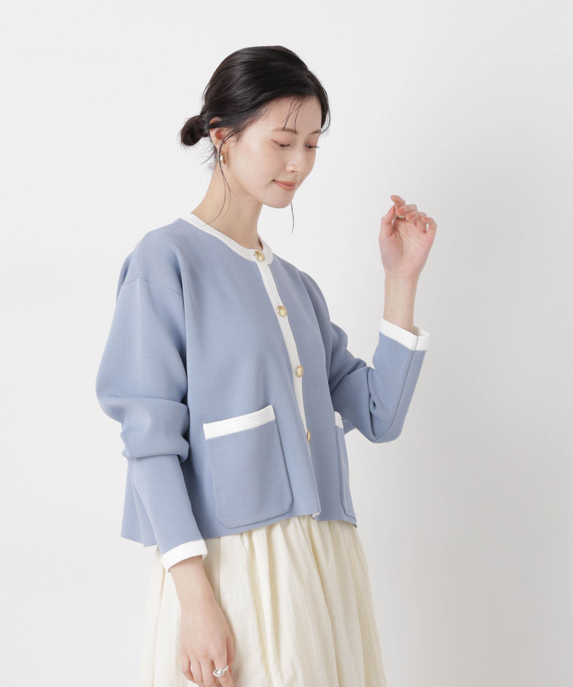 nano･universe「洗濯機洗可バイカラーニットジャケットカーディガン(セットアップ可)」|ニット・セーター|