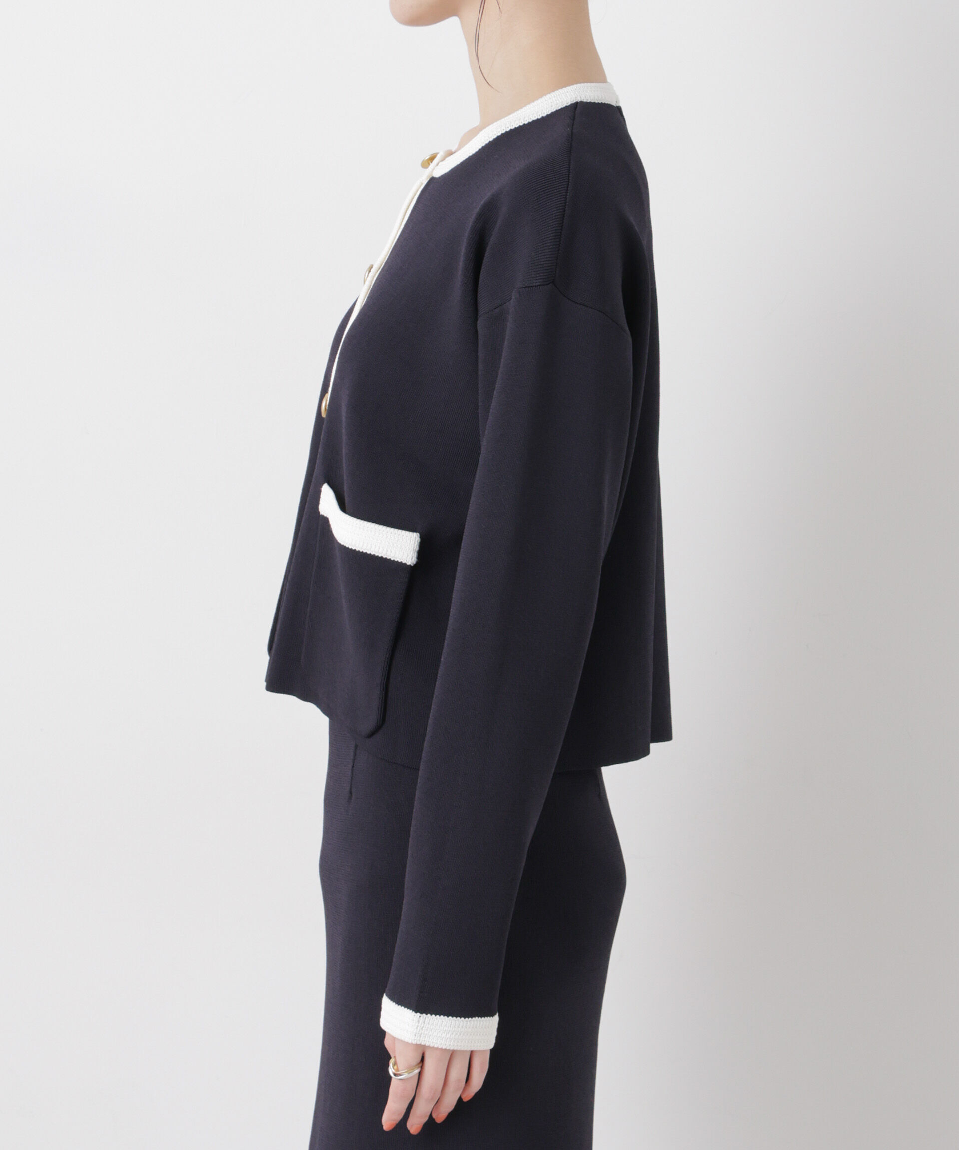 nano･universe「洗濯機洗可バイカラーニットジャケットカーディガン(セットアップ可)」|ニット・セーター|