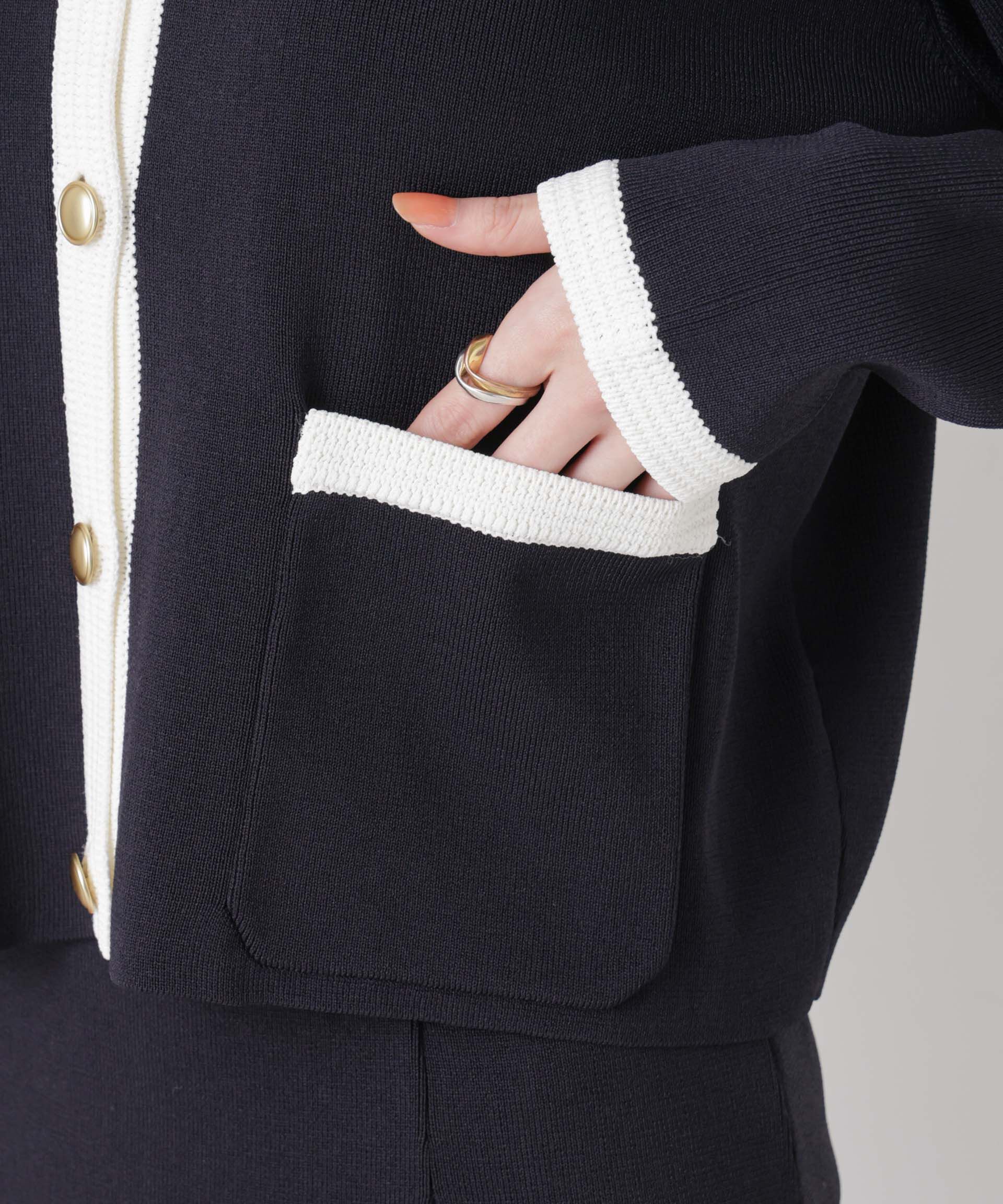 nano･universe「洗濯機洗可バイカラーニットジャケットカーディガン(セットアップ可)」|ニット・セーター|