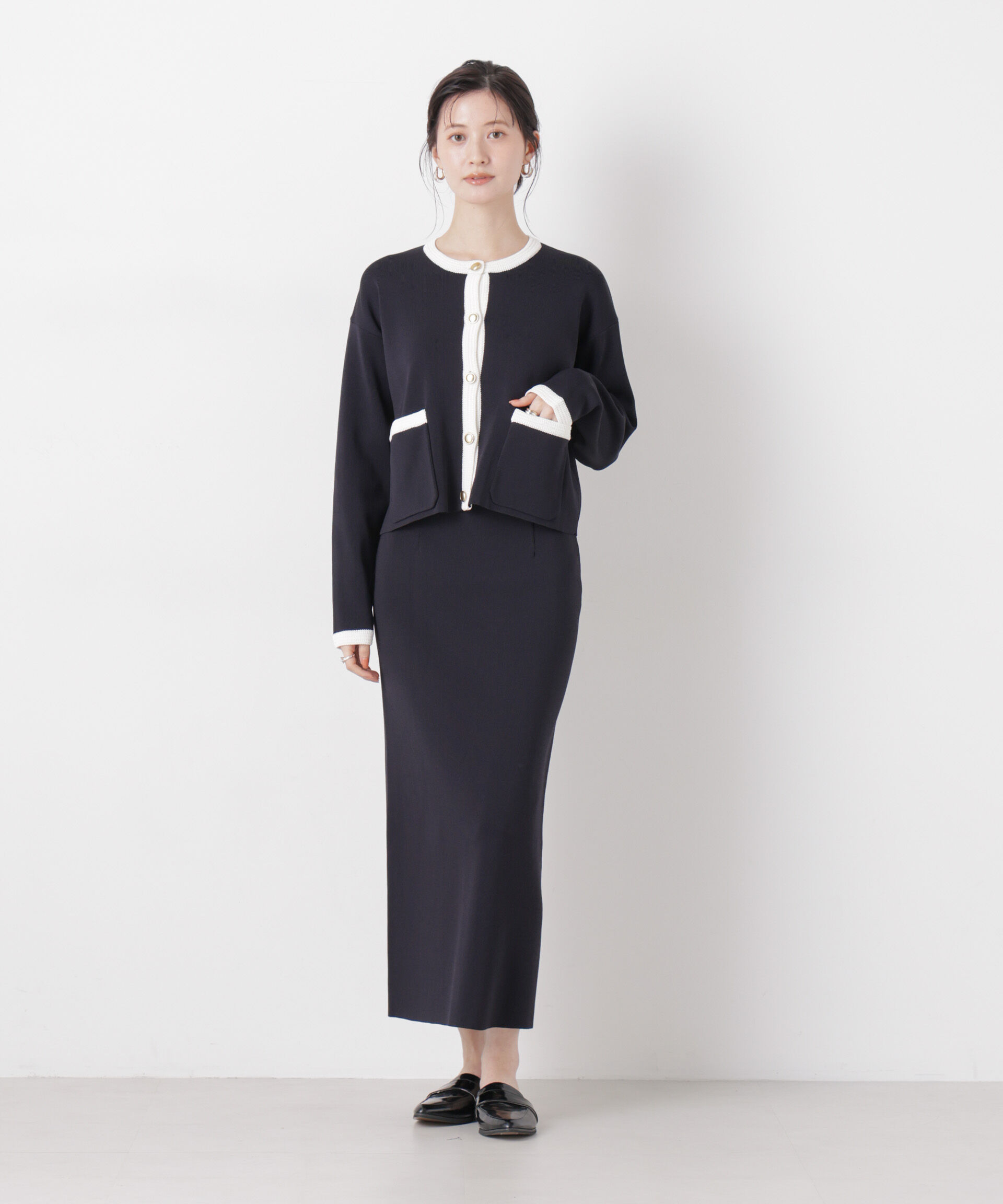 nano･universe「洗濯機洗可バイカラーニットジャケットカーディガン(セットアップ可)」|ニット・セーター|