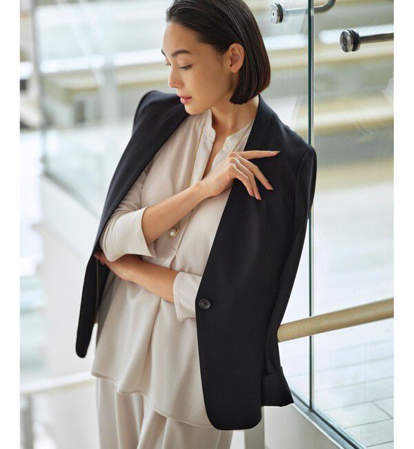 自由区「【Sサイズ有】360&deg;FREE ウォッシャブルノーカラー ジャケット」|ノーカラージャケット|ブラック系