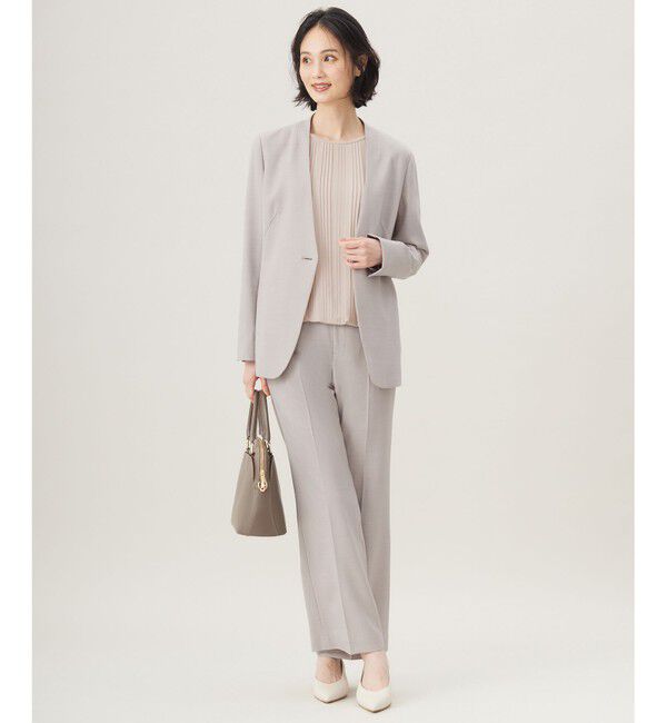 自由区「【セットアップ対応・洗える】ウールブレンドセットアップノーカラー ジャケット」|ノーカラージャケット|