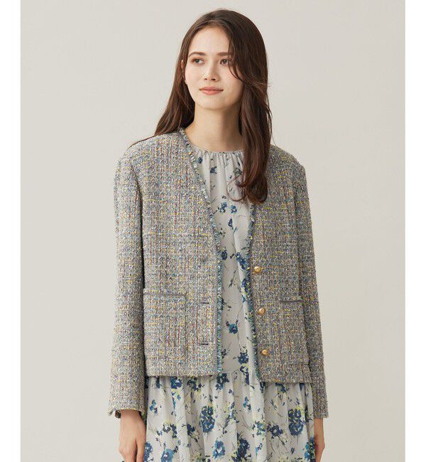 自由区「ラメノットファンシーツイード ジャケット」|ノーカラージャケット|ﾌﾞﾙｰｸﾞ