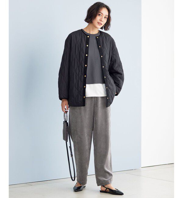 自由区「【洗える】パディングキルト アウター」|ノーカラージャケット|