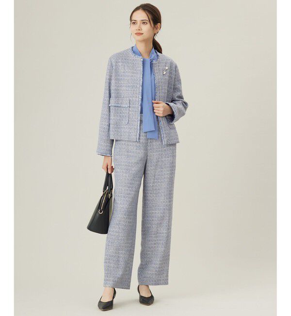 自由区「【セットアップ対応・洗える】ライトミックスツイード ジャケット」|ノーカラージャケット|