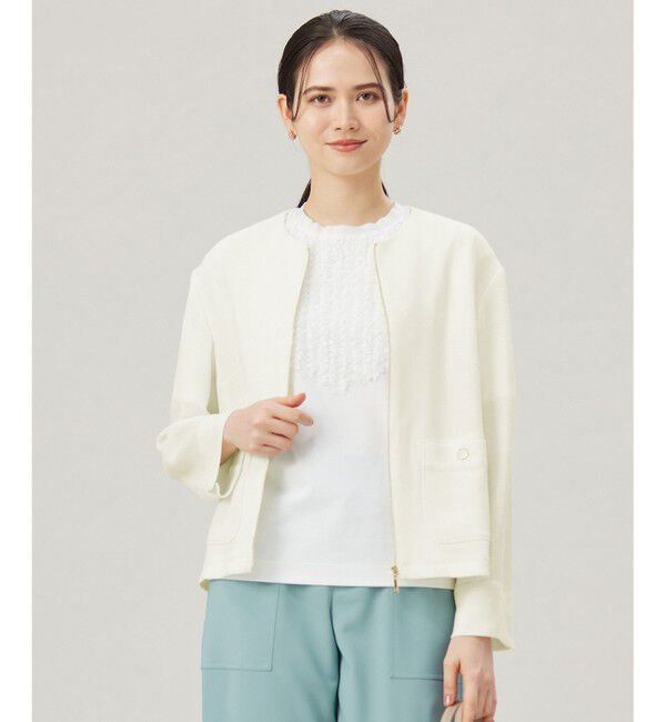 自由区「【洗える】ライトカラミノーカラー ジャケット」|ノーカラージャケット|オフ