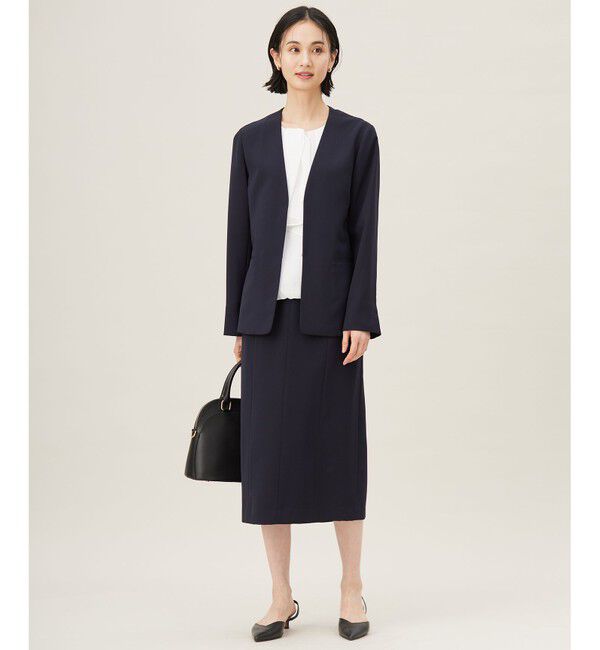 自由区「【セットアップ対応・接触冷感・UVケア・洗える】ライトストレッチノーカラー ジャケット」|ノーカラージャケット|