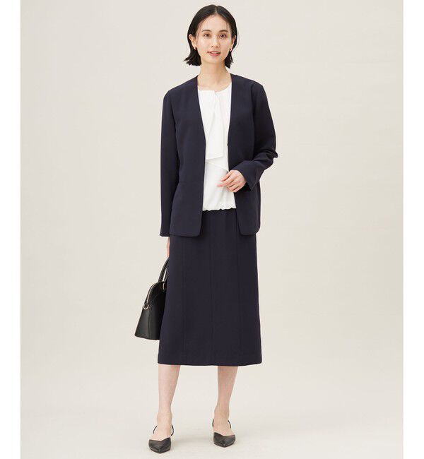 自由区「【セットアップ対応・接触冷感・UVケア・洗える】ライトストレッチノーカラー ジャケット」|ノーカラージャケット|