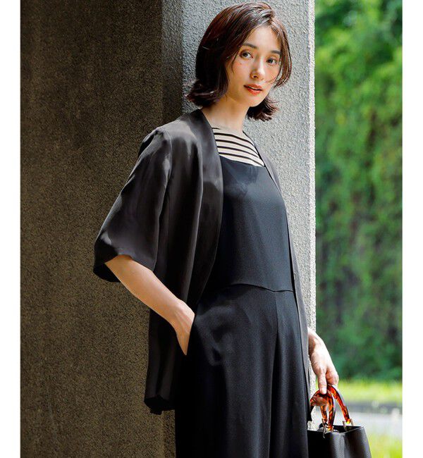 23区「【接触冷感性/洗える】フィブリルツイル ハーフスリーブ ジャケット」|ノーカラージャケット|ﾀﾞｰｸﾌﾞ