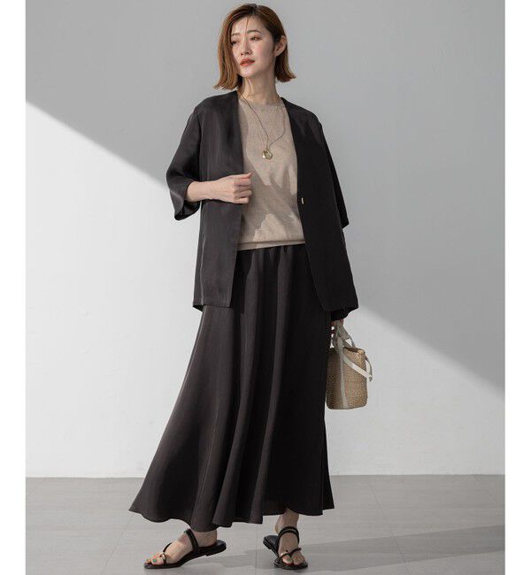 23区「【接触冷感性/洗える】フィブリルツイル ハーフスリーブ ジャケット」|ノーカラージャケット|