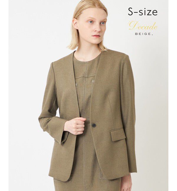BEIGE,「【S-size】CAROLE / ノーカラージャケット」|ノーカラージャケット|Khaki&times;Sand