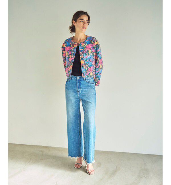 GRACE CONTINENTAL「フラワージャガードノーカラージャケット」|ノーカラージャケット|