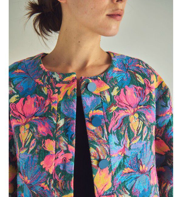 GRACE CONTINENTAL「フラワージャガードノーカラージャケット」|ノーカラージャケット|