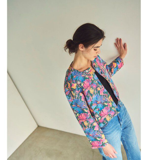 GRACE CONTINENTAL「フラワージャガードノーカラージャケット」|ノーカラージャケット|