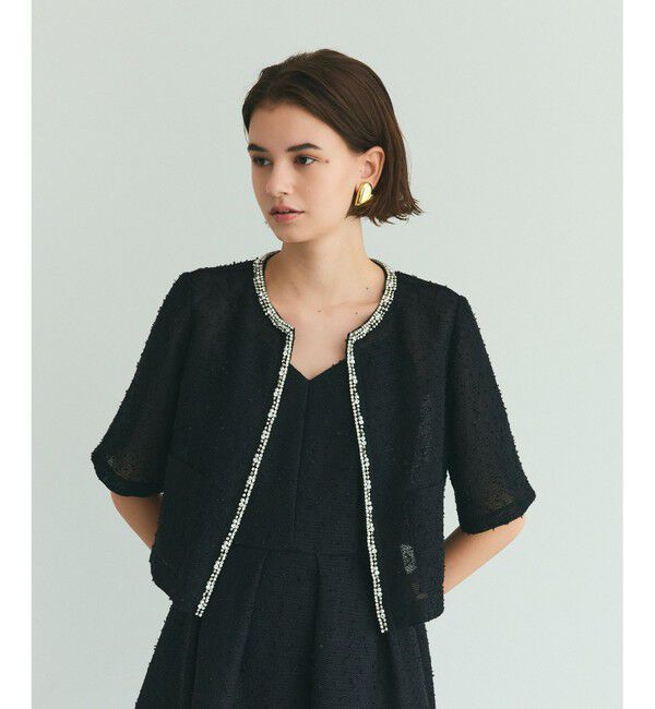 Grace Class「メッシュツイードジャケット」|ノーカラージャケット|ブラック