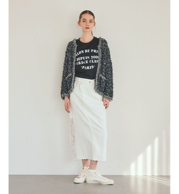 Grace Class「ツイーディーニットジャケット」|ノーカラージャケット|ブラック