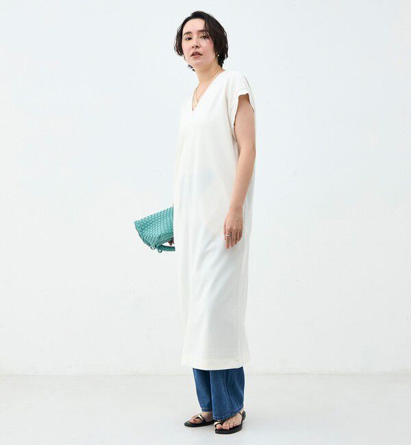Rie Miller「ウォッシャブル袖口リブマキシ丈ワンピースジョーゼットダンボール」|ワンピース|