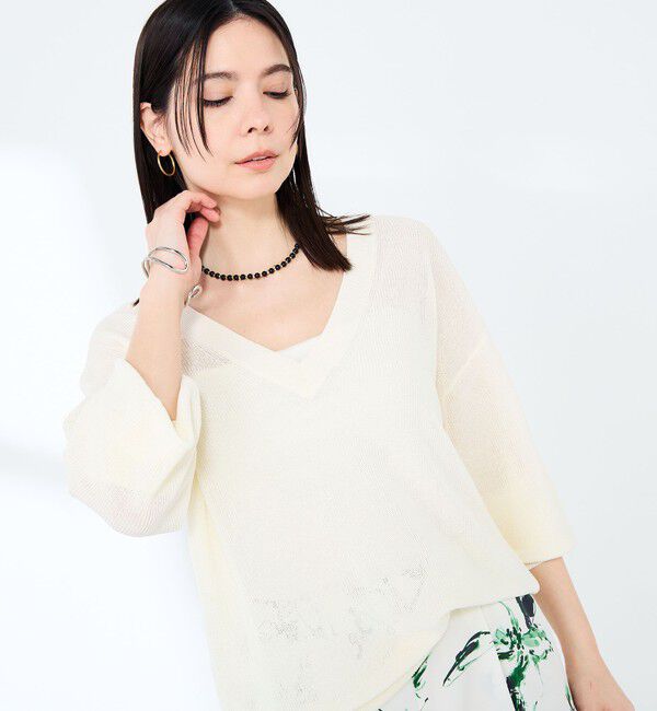 NOLLEY'S sophi「《手洗い可能》ペーパー混深V片畦プルオーバー」|ニット・セーター|