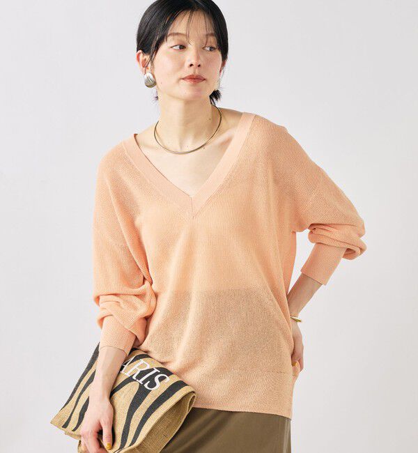 NOLLEY'S sophi「《手洗い可能》ペーパー混深V片畦プルオーバー」|ニット・セーター|オレンジ