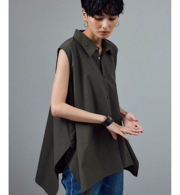 SALON adam et rope'「近江晒タイプライターノースリーブシャツ」|シャツ・ブラウス|チャコール(06)