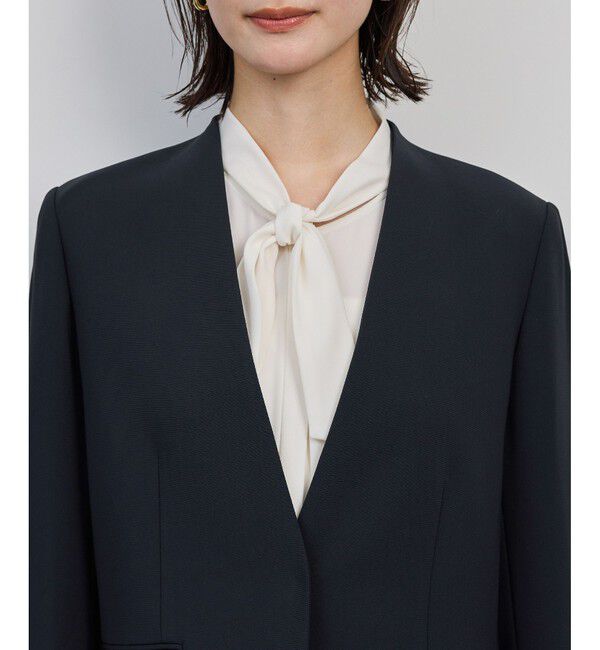 ROPE「トリアセダブルクロスＶネックジャケット/イージーケア」|ノーカラージャケット|