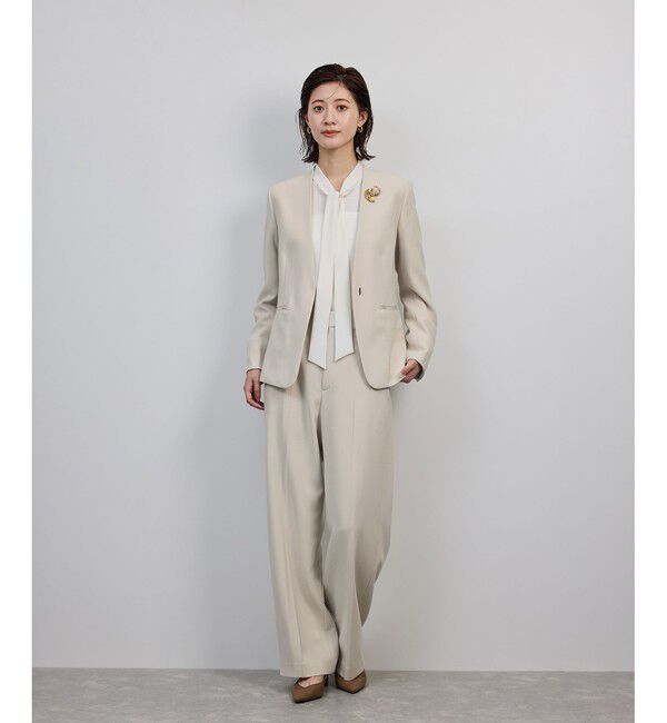 ROPE「トリアセダブルクロスＶネックジャケット/イージーケア」|ノーカラージャケット|