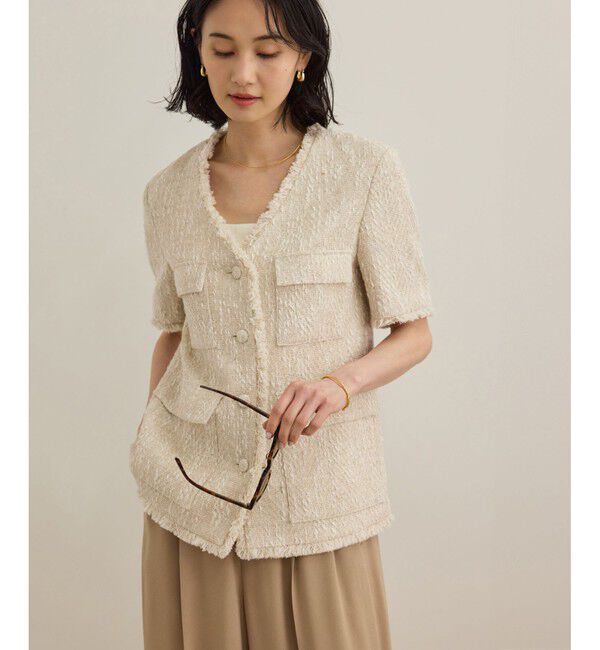 ROPE「サマーツイードハーフスリーブジャケット」|ノーカラージャケット|