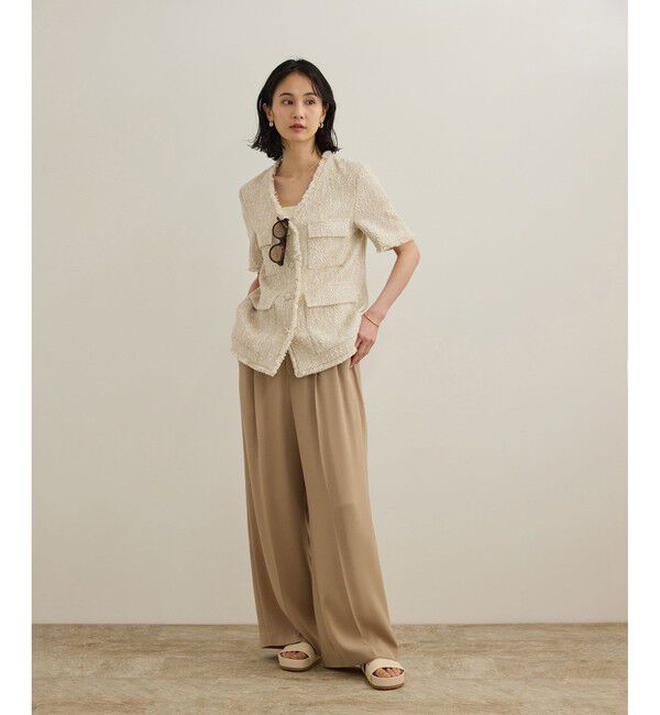 ROPE「サマーツイードハーフスリーブジャケット」|ノーカラージャケット|