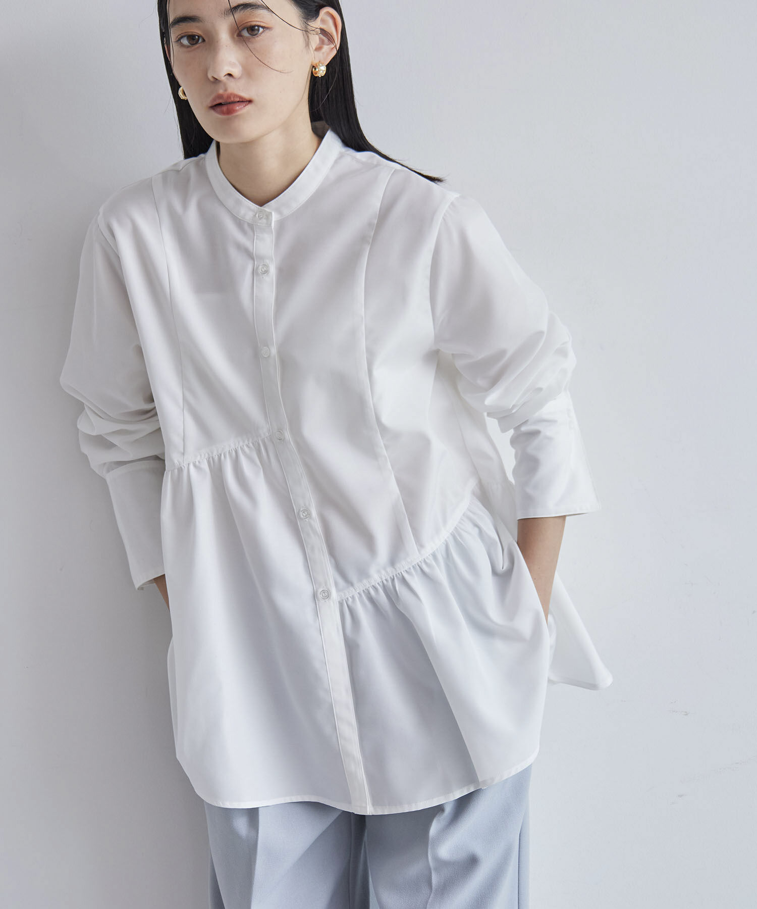 VIS「【洗える】アシンメトリーフレアーシャツ」|シャツ・ブラウス|ホワイト(10)