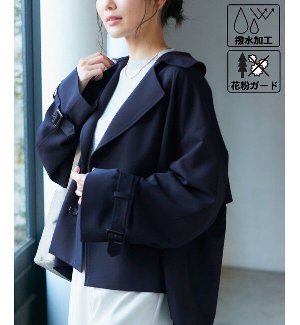 Rope&rsquo;Picnic「【撥水加工・花粉ガード】ショートトレンチコート スプリングコート」|トレンチコート|ネイビー(40)