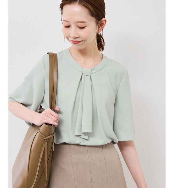 Rope&rsquo;Picnic「メタルパーツフロントフリルタイブラウス/通勤対応」|シャツ・ブラウス|