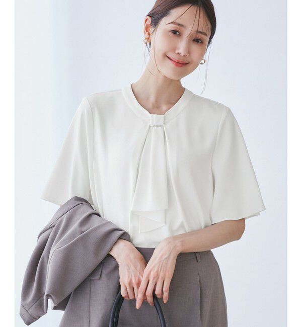 Rope&rsquo;Picnic「メタルパーツフロントフリルタイブラウス/通勤対応」|シャツ・ブラウス|ホワイト(10)
