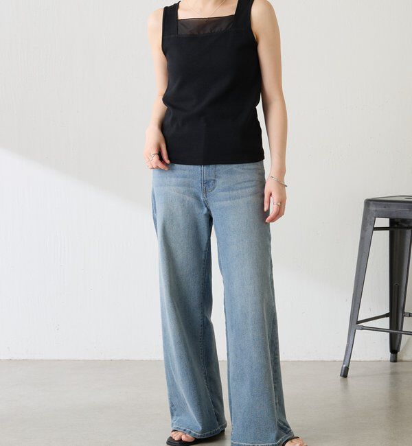  「 シアー切り替えスクエアタンクトップ」|Tシャツ・カットソー|