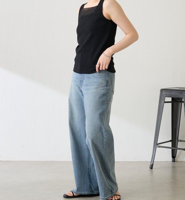  「 シアー切り替えスクエアタンクトップ」|Tシャツ・カットソー|