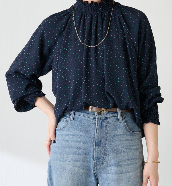  「ハイネックシャーリングドットブラウス」|シャツ・ブラウス|