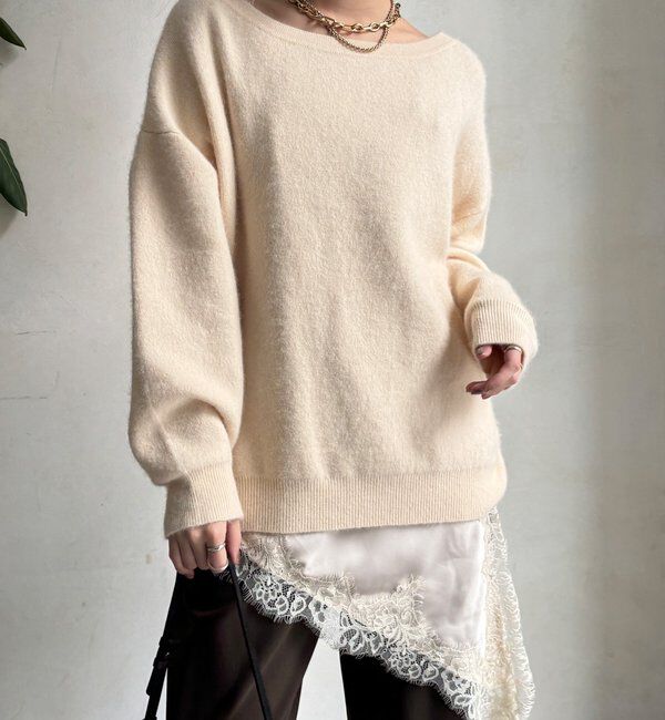  「ファーウールボートネックプルオーバー」|ニット・セーター|