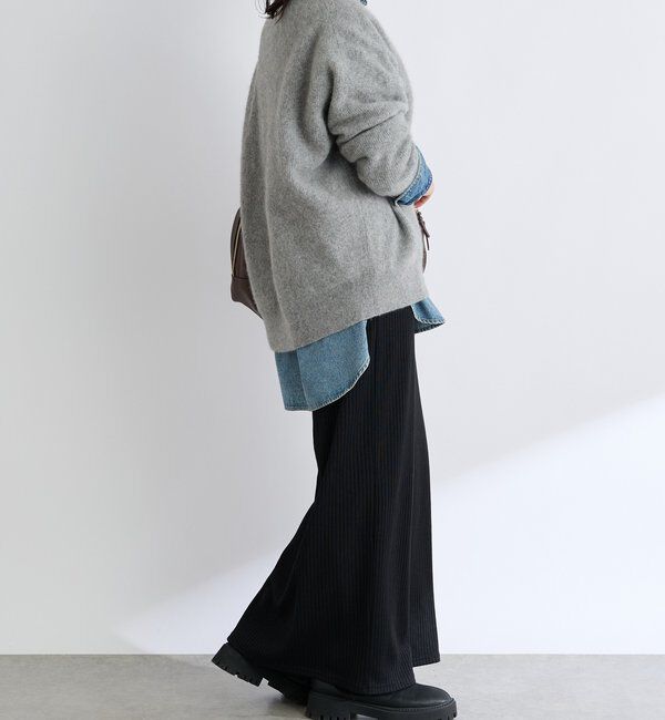  「【抜け感シルエット】ヘアリーウール片畦Vネックニット」|ニット・セーター|